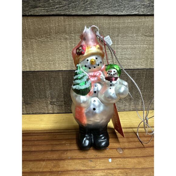 Vintage Dept 56 Snowman With Baby Handpainted Mercury Glass Ornament 7" -box - Picture 1 of 5